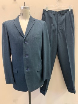 LEE CHANG TAI, French Blue, Black, Wool, Stripes - Diagonal , Notched Lapel, Single Breasted, 3 Button Front, 3 Pockets