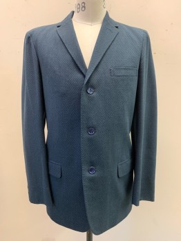LEE CHANG TAI, French Blue, Black, Wool, Stripes - Diagonal , Notched Lapel, Single Breasted, 3 Button Front, 3 Pockets