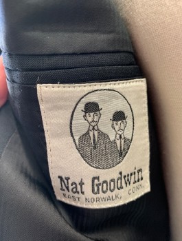 NAT GOODWIN, Black, Wool, Solid, Single Breasted, Notched Lapel, 2 Buttons, 3 Pockets,