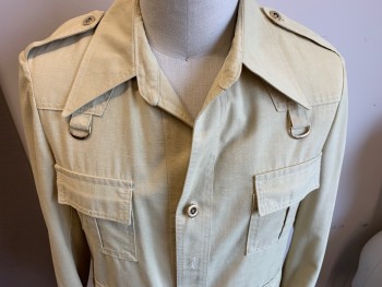 N/L, Beige, Poly/Cotton, Solid, Button Front, Collar Attached, 4 Pockets, Slubbed, D-ring Detail, Epaulets, Missing Belt