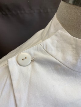 N/L MTO, White, Cotton, Solid, Doctor's Jacket, Long Sleeves, Band Collar, Off Center Wrapped Button Closures, Made To Order Reproduction