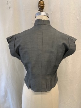 MTO, Gray, Acetate, Heathered, Silvery Gray, Button Front, Stand Collar, Folded Back Cuff Cap Sleeve,