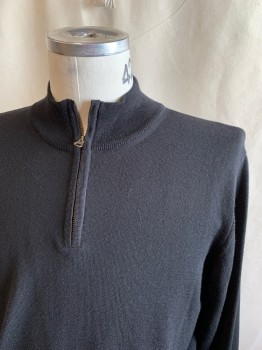 JOSEPH & LYMAN, Black, Wool, Solid, 1/4 Zip Front, Ribbed Knit Stand Collar, Long Sleeves, Ribbed Knit Waistband/Cuff