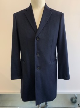 UNIQLO, Black, Wool, Cashmere, Solid, 3 Buttons, Single Breasted, Notched Lapel, 2 Top Pockets,