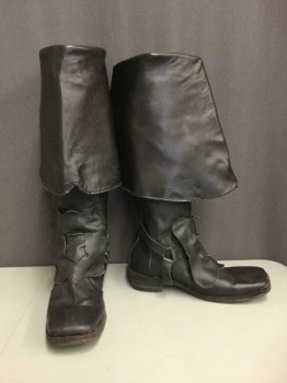 Black, Leather, Cavalier Boots, Wide Cuffed Uppers With Butterfly Leather Buckle Detail At Front With Stirrup Straps