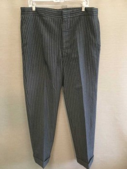 MTO, Gray, Black, Wool, Stripes, Herringbone, Flat Front, Cuffed, Button Fly,  Interior Suspender Buttons,