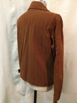 N/L, Rust Orange, Cotton, Solid, Herringbone, Zip Front to Top of Collar, 2 Front Applique Patches with Real Zip Pocket and Faux Flap Pocket, Long Sleeves with Snap Cuffs, Snap Tabs at Hem