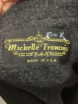 MICHELLE FRANCOIS, Charcoal Gray, Wool, Made To Order, Single Breasted, 3 Buttons,  2 Pockets,  Oddly High Sleeve Cap,