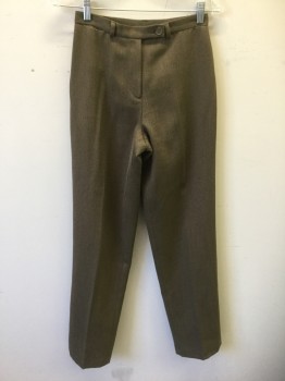ANN TAYLOR, Brown, Wool, Polyester, Solid, Slacks, Gabardine,  High Waisted, Tapered Leg, Zip Fly and Button Tab Waist, 3 Pockets,