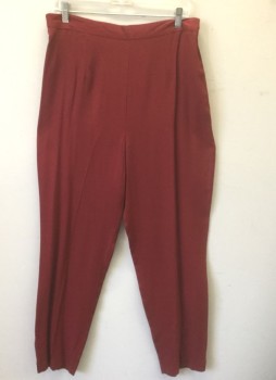 VERSAILLES, Dk Red, Rayon, Acetate, Solid, Crepe, 1" Wide Self Waistband, Elastic Waist in Back, High Waist, Tapered Leg, Side Zipper, 1980's/Early 1990's