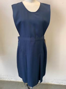 JOYS OF CALIFORNIA, Navy Blue, Polyester, Solid, Sleeveless, Round Neck,  Drop Pleated Skirt, Side Zipper,