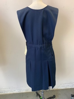 JOYS OF CALIFORNIA, Navy Blue, Polyester, Solid, Sleeveless, Round Neck,  Drop Pleated Skirt, Side Zipper,