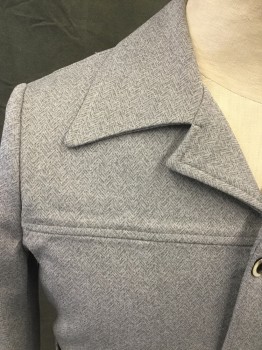 POTPOURRI, Lt Gray, Polyester, Heathered, Herringbone, Single Breasted, 4 Marble Circle with Black Middle Buttons, Collar Attached, Notched Lapel, Front/Back Yoke, 2 Welt Pockets, Waistband