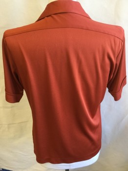 D'AVITA, Dk Orange, Polyester, Solid, Collar Attached, Button Front, 1 Pocket, Short Sleeves,