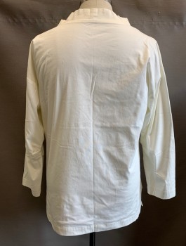 N/L MTO, White, Cotton, Solid, Doctor's Smock, Pullover, Long Sleeves, Wide Banded Neck, Made To Order Reproduction