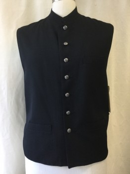 MARC BAXIS, Black, Wool, Solid, Stand Collar, Silver Button Front, 3 Pockets,