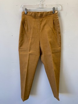 N/L, Dijon Yellow, Cotton, Solid, Twill, Capri Length Cigarette Pants, High Waist, Side Zipper and Button Closure,