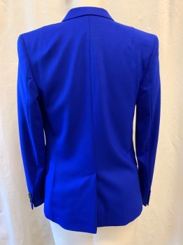 PAUL SMITH, Royal Blue, Wool, Viscose, Solid, Notched Lapel, Single Breasted, Button Front, 1 Button, 3 Pockets