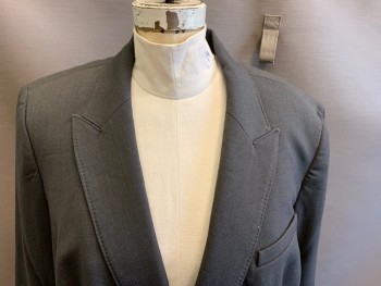 ANNE KLEIN, Gray, Polyester, Elastane, Solid, Single Breasted, 1 Button, Peaked Lapel, 2 Pocket Flap,