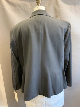 ANNE KLEIN, Gray, Polyester, Elastane, Solid, Single Breasted, 1 Button, Peaked Lapel, 2 Pocket Flap,
