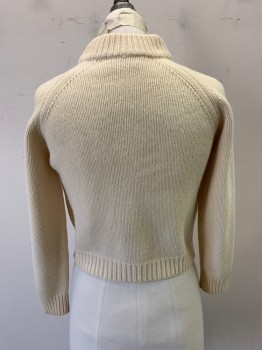 DALTON, Cream, Cashmere, Solid, 3-ply, Thick Rib Knit Collar and Cuffs, Raglan Sleeves, Soft and Lovely