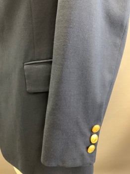 Jos.A.Bank , Navy Blue, Wool, Solid, Classic 2 button,rear Vent, Flap Pockets, Gold Buttons with Swinging Golfer