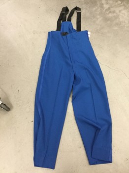 FRUHAUF, Royal Blue, Polyester, Wool, Solid, Female Pants with Black Attached Suspenders, Blue Side Stripe