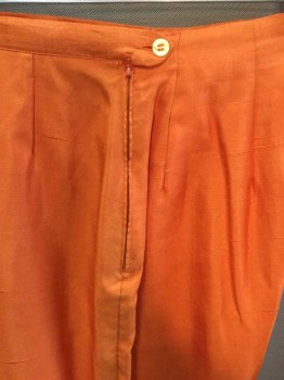 JACK WINTER, Orange, Silk, Solid, PANTS;  Orange, 1" Waistband W/1 Button (on Each Side) Adjustable Waist, Side Zip,