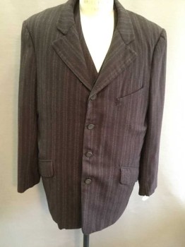 MTO, Chocolate Brown, Red, White, Wool, Stripes, Single Breasted,  4 Buttons, 3 Pockets, Notched Lapel,