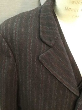 MTO, Chocolate Brown, Red, White, Wool, Stripes, Single Breasted,  4 Buttons, 3 Pockets, Notched Lapel,