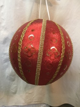 MTO, Red, Gold, Synthetic, Stripes, Christmas Ball, Ornament, Walkabout, Armhole Diameter 4", 12" Bottom Hole Opening,  4.5" Head Opening