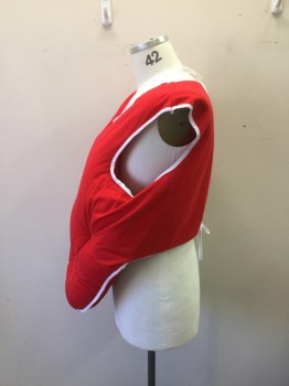 N/L, Red, White, Synthetic, Solid, SANTA FAT PAD. Red Poly Flannel with White Trim, Ties at Center Back, Repair on Center Back Neck, Person 38-44 Can Wear. Makes Wearer Measure 48"