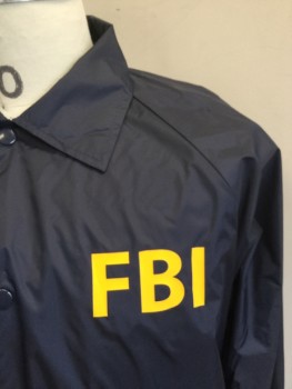 AUGUSTA, Navy Blue, Nylon, Solid, (MULTIPLE)  Collar Attached, Solid White Lining, Snap Front, 2 Slant Pockets, Raglan Long Sleeves with Elastic Hem, with Yellow "FBI" Front & Back