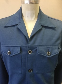 N/L, French Blue, Polyester, Solid, Textured Polyester, Leisure Jacket, 4 Buttons, Collar Attached, 2 Button Flap Pockets, Yoke Seam Across Upper Chest,