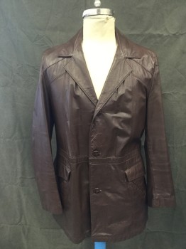CLIPPER MIST, Dk Brown, Faux Leather, Solid, Single Breasted, Collar Attached, Notched Lapel, 1" Waist Panel, 4 Pockets, Zip Attached Felted Wool/Cotton Liner