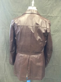 CLIPPER MIST, Dk Brown, Faux Leather, Solid, Single Breasted, Collar Attached, Notched Lapel, 1" Waist Panel, 4 Pockets, Zip Attached Felted Wool/Cotton Liner