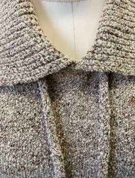 LOFTIE'S, Oatmeal Brown, Brown, Cotton, Wool, Heathered, Knit, 3/4 Dolman Sleeves with Folded Cuffs, Pullover, Collar Attached, 2 Self Strings/Ties at Center Front Neck,