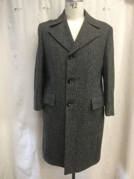 DARBY FASHIONS, Cream, Black, Wool, Basket Weave, Tweed, Button Front, Collar Attached, Notched Lapel, 2 Flap Pockets, Long Sleeves (1970's - 1980's)