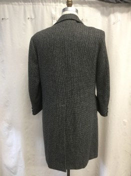 DARBY FASHIONS, Cream, Black, Wool, Basket Weave, Tweed, Button Front, Collar Attached, Notched Lapel, 2 Flap Pockets, Long Sleeves (1970's - 1980's)