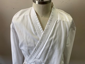 N/L, White, Poly/Cotton, Solid, Long Sleeves, Self Tie Wrap Front