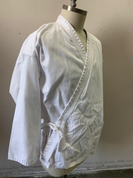 N/L, White, Poly/Cotton, Solid, Long Sleeves, Self Tie Wrap Front
