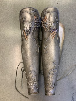N/L MTO, Silver, Fiberglass, Solid, Swirl , 4 Parts - 2 Pieces for Front and Back of Each Leg, Faux Metal, Swirled Vines and Berries Texture, Lacing to Connect Front and Back Pieces, Part of 6 Piece Set