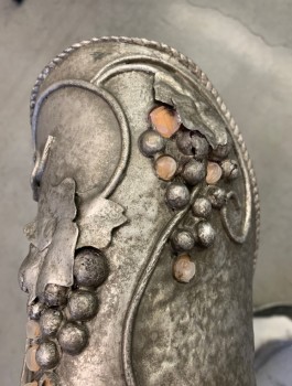 N/L MTO, Silver, Fiberglass, Solid, Swirl , 4 Parts - 2 Pieces for Front and Back of Each Leg, Faux Metal, Swirled Vines and Berries Texture, Lacing to Connect Front and Back Pieces, Part of 6 Piece Set