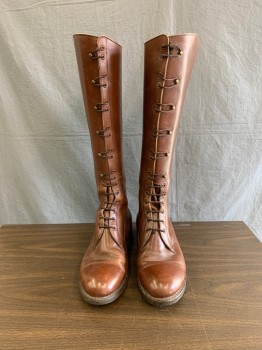 DEHNER'S, Brown, Leather, Solid, Classic Traditional Knee high  Riding Boot with Hole and Hook Laceup