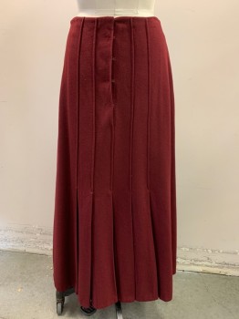 MTO, Maroon Red, Wool, Solid, Made To Order, CF and Button Detail, Center Back Hooks & Eyes and Pleat Detail,