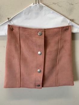 JIGSAW, Rose Pink, Polyester, Elastane, Solid, Button Front, 4 Silver Snaps, Elastic Waist, Altered Waistband in Back