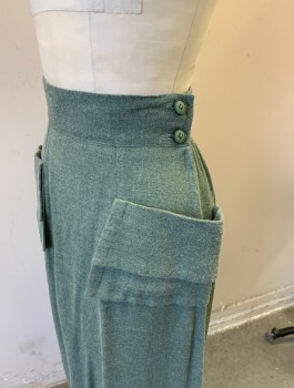N/L, Dusty Green, Cotton, Solid, Flannel, Knee Length, Patch Pockets at Hips, 2 Buttons and Zip Closure at Side, Back Has Diagonal Seams with Shirred Fabric at Hips,  Goes with Matching Top (CF033490)