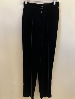 DOROTHY SCHOELEN, Black, Rayon, Solid, Triple Pleat, Invisible Zip Front, Wide Waistband with 2 Buttons, 2 Hip Pckt,