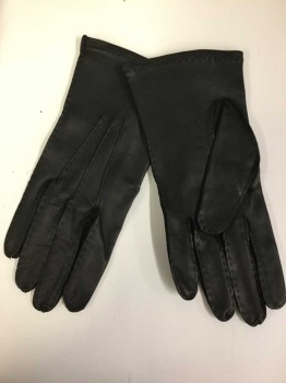 N/L, Black, Leather, Solid, GLOVES:  Black, 3 Seams On Top, Hand-stitch On Fingures