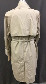 N/L, Beige, Cotton, Solid, Double Breasted, Wide Lapel, Detached Back Yoke, Belt Loops, Matching Buckle Belt, Cuffs with Loops and Belts As Well